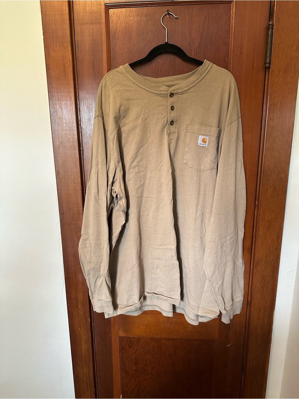 Carhartt Tan Long Sleeve Henley Work Shirt with Chest Pocket